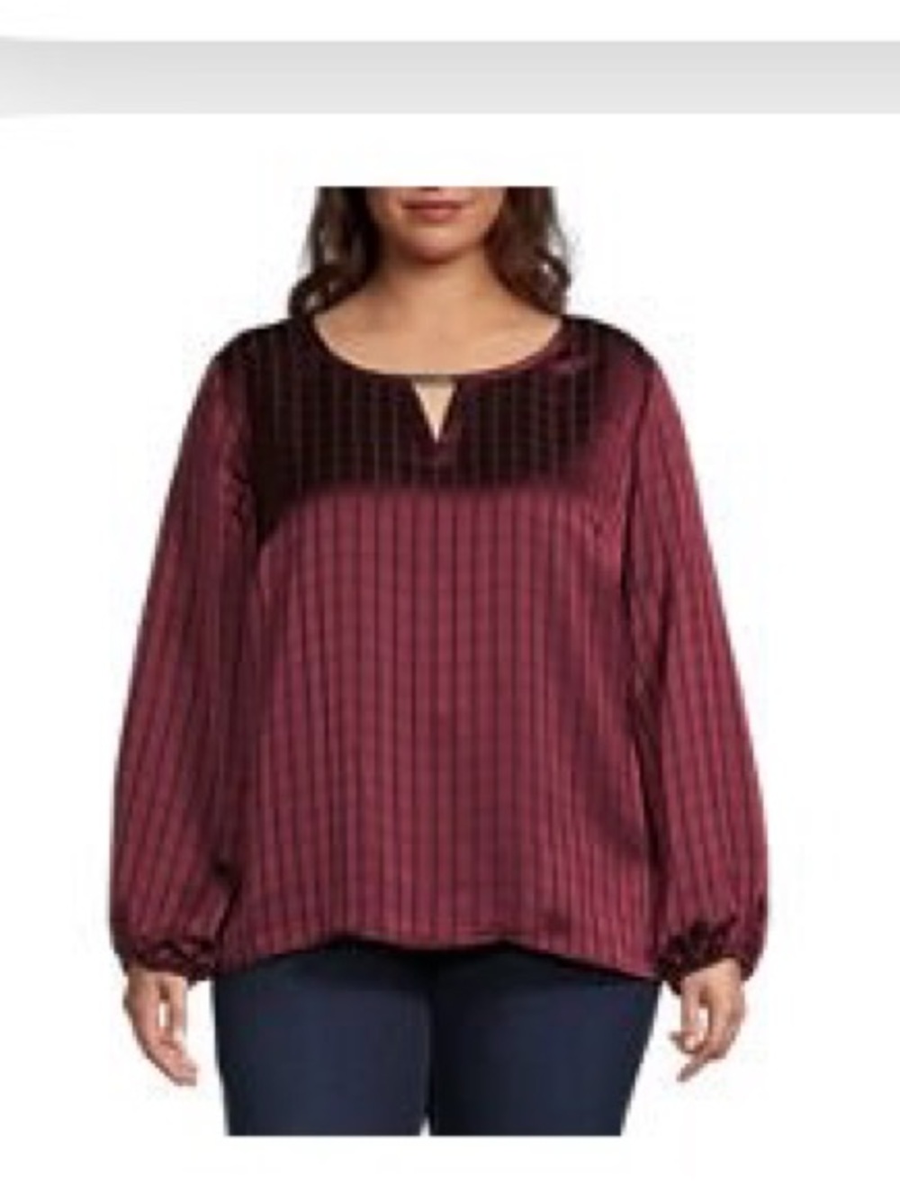 Liz Claiborne Burgundy Striped Long Sleeve Keyhole Blouse